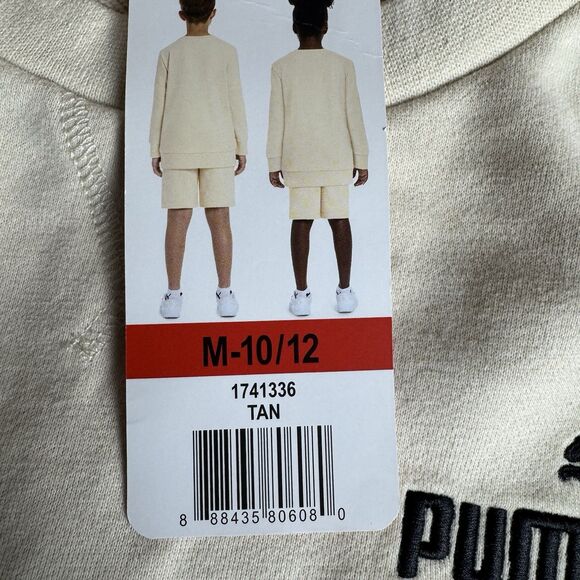 Puma 2 Piece Girls Medium 10/12 Tan Pull Over Sweatshirt & Jogging Shorts New - Picture 8 of 10